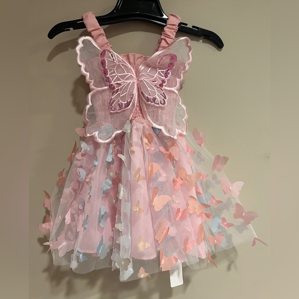 Girls Princess Tulle w/Butterfly Wings Dress Party Fairy Toddler Wedding 2-3T